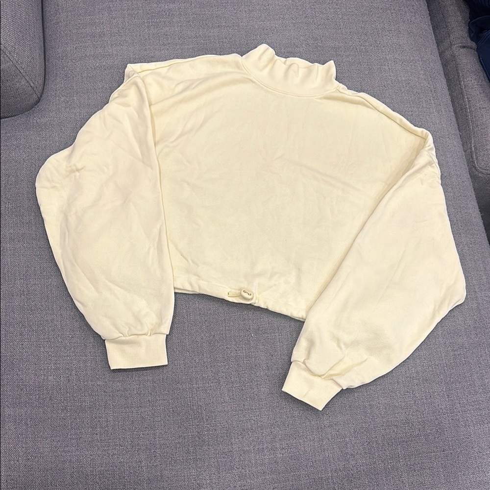 Cream High-Neck Cropped Sweater